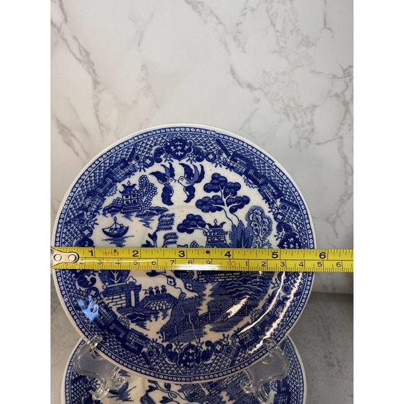 5 Vintage Blue Willow Replacement Saucer Plates 5 3/4 Oriental Birds Japan Blue - Picture 3 of 10